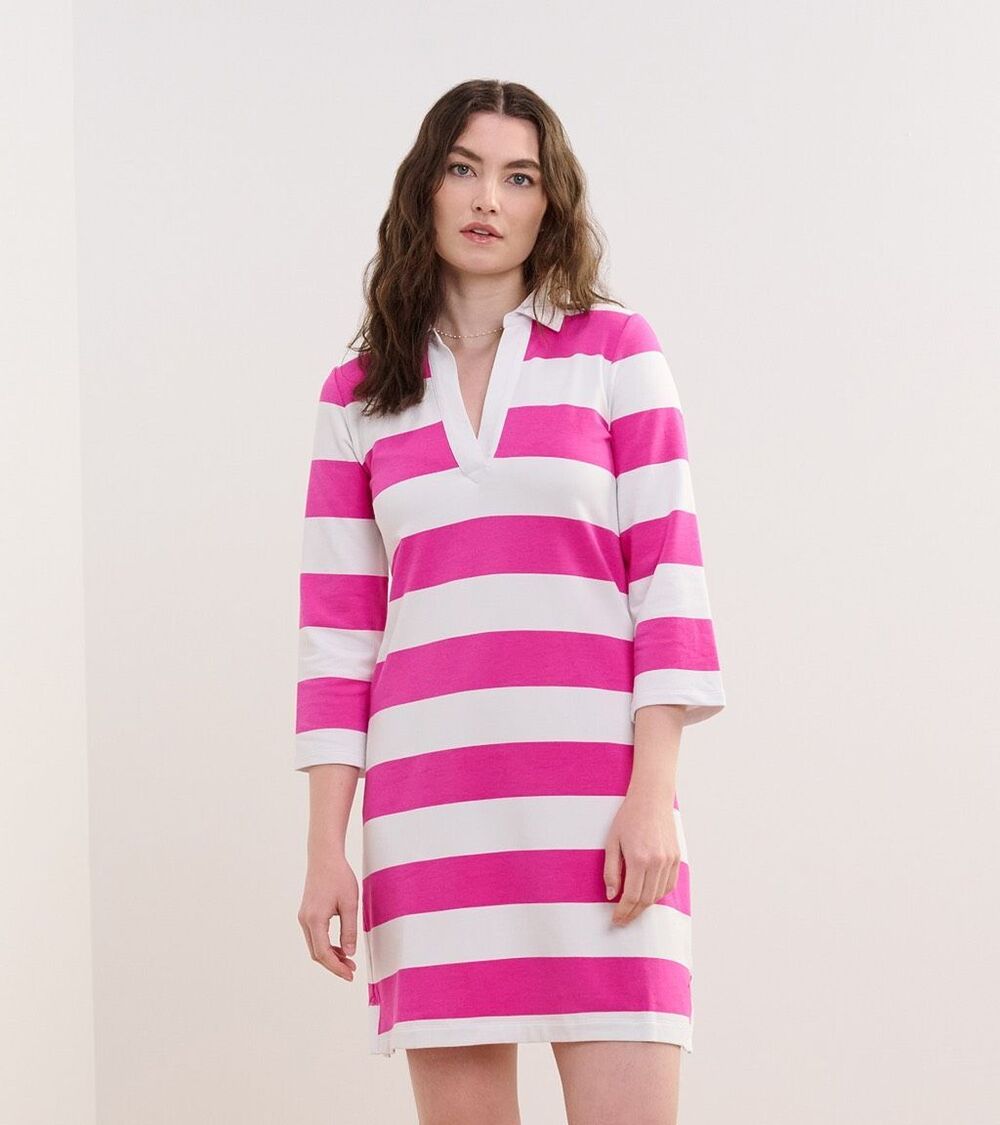 Hatley Taylor Dress - Preppy Pink Stripes 3/4 sleeves